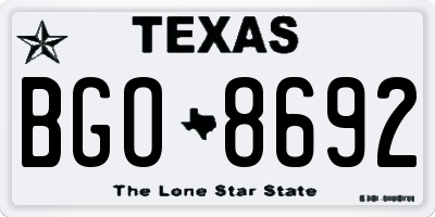 TX license plate BGO8692