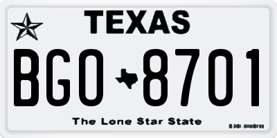 TX license plate BGO8701