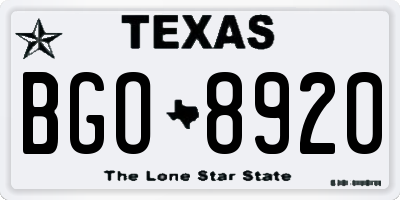 TX license plate BGO8920