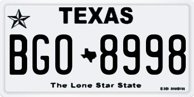 TX license plate BGO8998