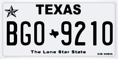 TX license plate BGO9210