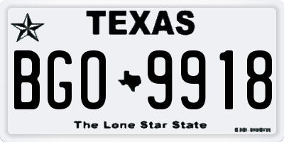 TX license plate BGO9918