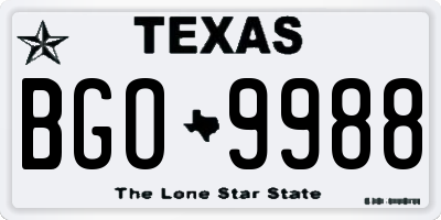 TX license plate BGO9988