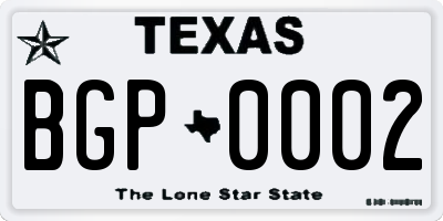 TX license plate BGP0002