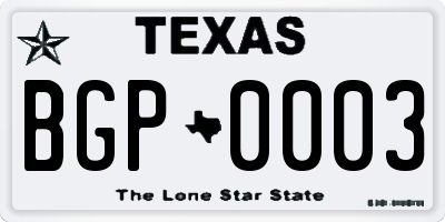 TX license plate BGP0003