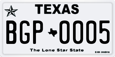 TX license plate BGP0005