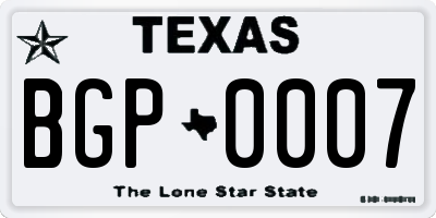 TX license plate BGP0007