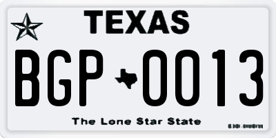 TX license plate BGP0013