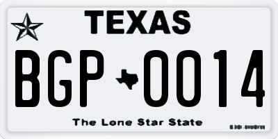 TX license plate BGP0014