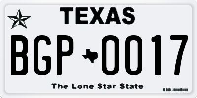 TX license plate BGP0017