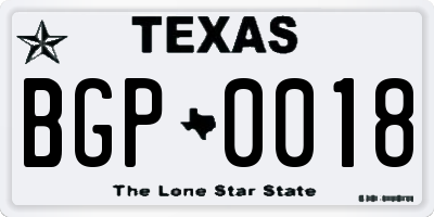 TX license plate BGP0018