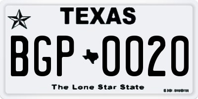 TX license plate BGP0020