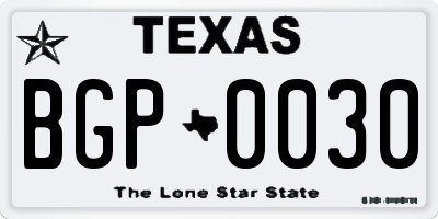 TX license plate BGP0030