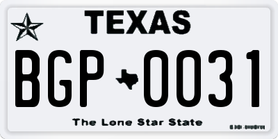 TX license plate BGP0031