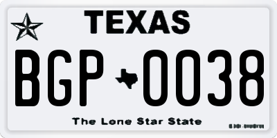 TX license plate BGP0038