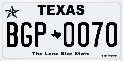 TX license plate BGP0070
