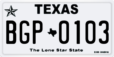 TX license plate BGP0103
