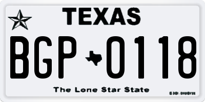 TX license plate BGP0118