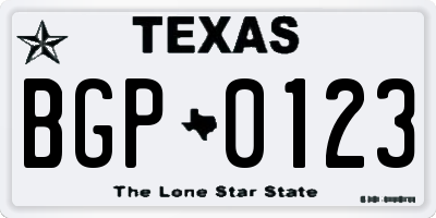 TX license plate BGP0123
