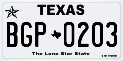 TX license plate BGP0203