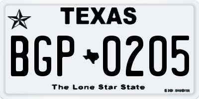 TX license plate BGP0205