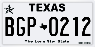 TX license plate BGP0212