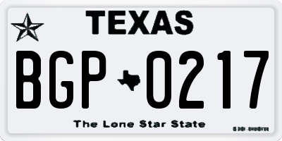 TX license plate BGP0217