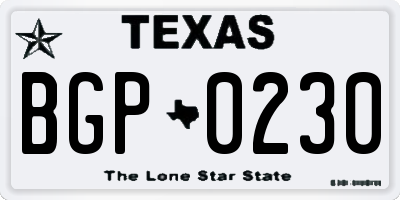 TX license plate BGP0230