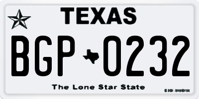 TX license plate BGP0232