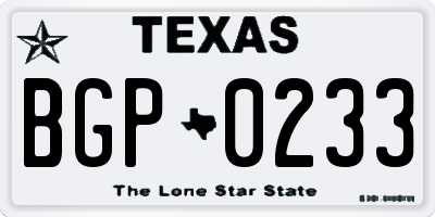 TX license plate BGP0233