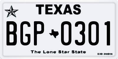 TX license plate BGP0301