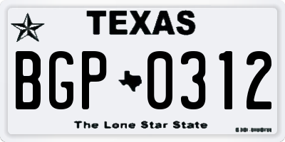 TX license plate BGP0312