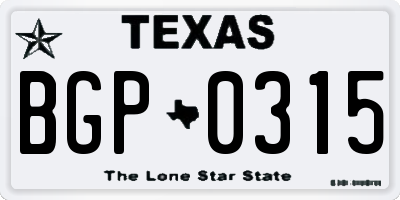TX license plate BGP0315