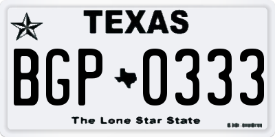 TX license plate BGP0333
