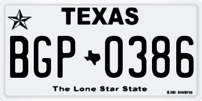 TX license plate BGP0386