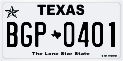 TX license plate BGP0401