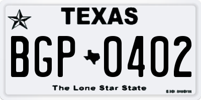 TX license plate BGP0402