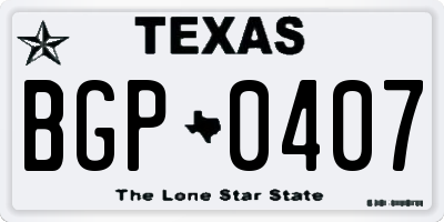 TX license plate BGP0407