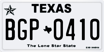 TX license plate BGP0410
