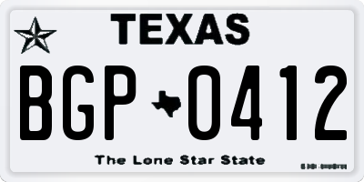 TX license plate BGP0412