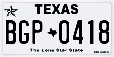 TX license plate BGP0418