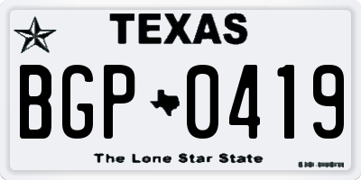 TX license plate BGP0419