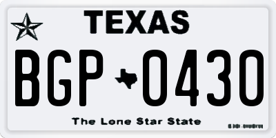 TX license plate BGP0430