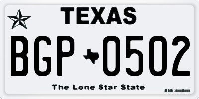 TX license plate BGP0502