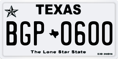 TX license plate BGP0600
