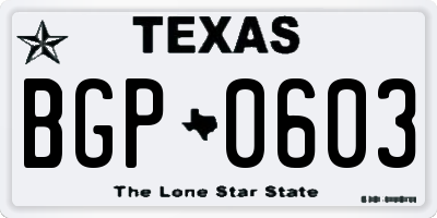 TX license plate BGP0603