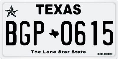 TX license plate BGP0615