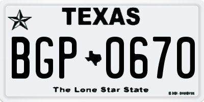 TX license plate BGP0670