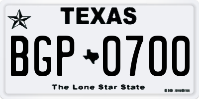 TX license plate BGP0700