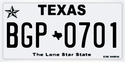 TX license plate BGP0701